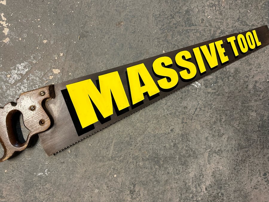 Image of Hand Painted Vintage Saw Massive Tool Yellow
