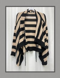 Image 3 of 360 CASHMERE Black and Tan waterfall collar long sleeve tie front sweater