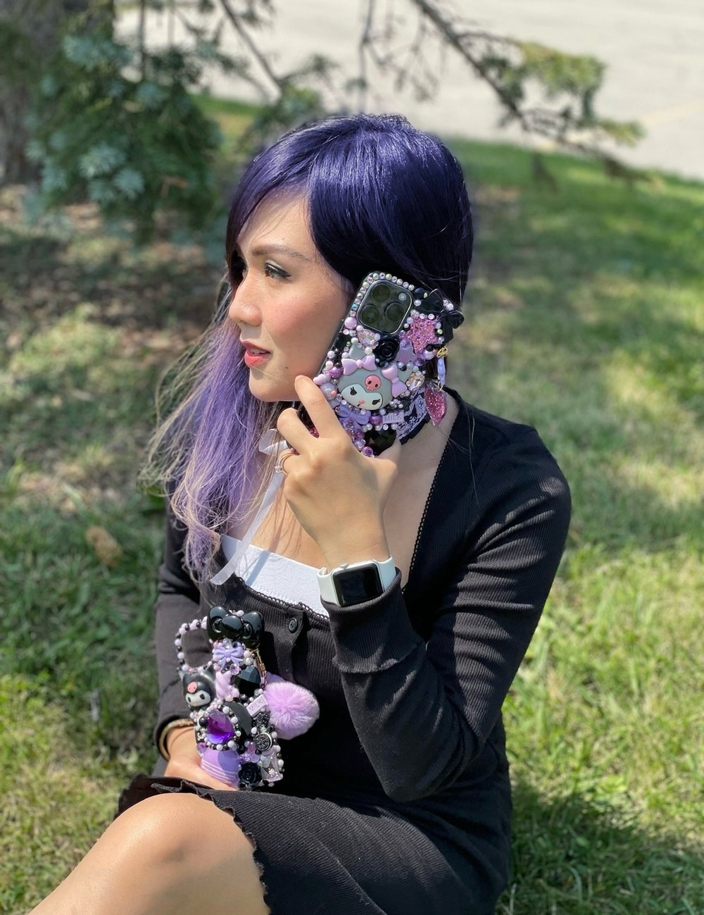 Kawaii Kuromi Purple Bling Phone Case