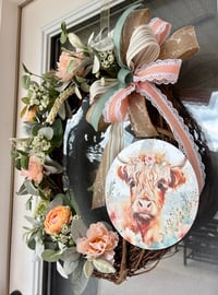 Image 4 of Spring Highland Cow Grapevine Wreath