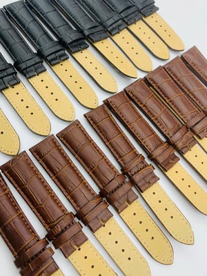 Image of LOTS OF 5 & 10 X CROC  STYLE OMEGA LEATHER GENTS WATCH STRAPS,20mm,BLACK,BROWN,WITHOUT BUCKLES.