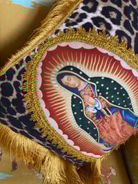 Image 6 of Virgin Leopard Fringe Cushion Cover with gold fringing