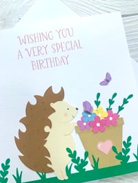 Image 3 of Handmade Hedgehog Birthday Card - Cute Animal Card with Flower Pot - Perfect for Nature Lovers