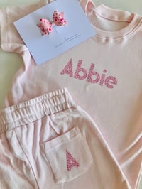 Image 2 of pre order pink pastel tee & short set & matching bow 