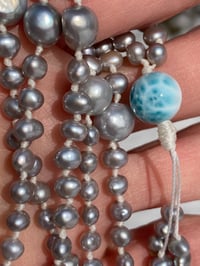 Image 1 of Pearl Mala Style Necklace with Larimar Focal Bead 