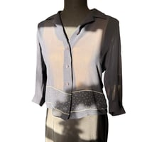 Image 5 of Vintage 1980s Black Sheer Silk Cropped 3/4 Sleeve Top - Size 6 