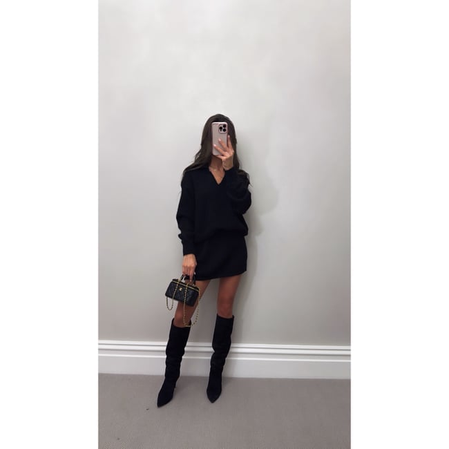 Black Soft Knit v neck jumper and skirt 