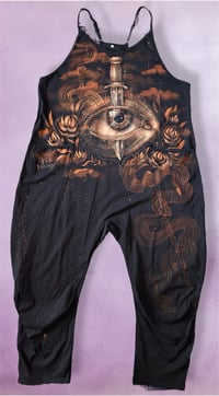 Image 1 of “DEEP CUTS” CUSTOM BLEACH PAINTED BAGGY ROMPER LARGE 