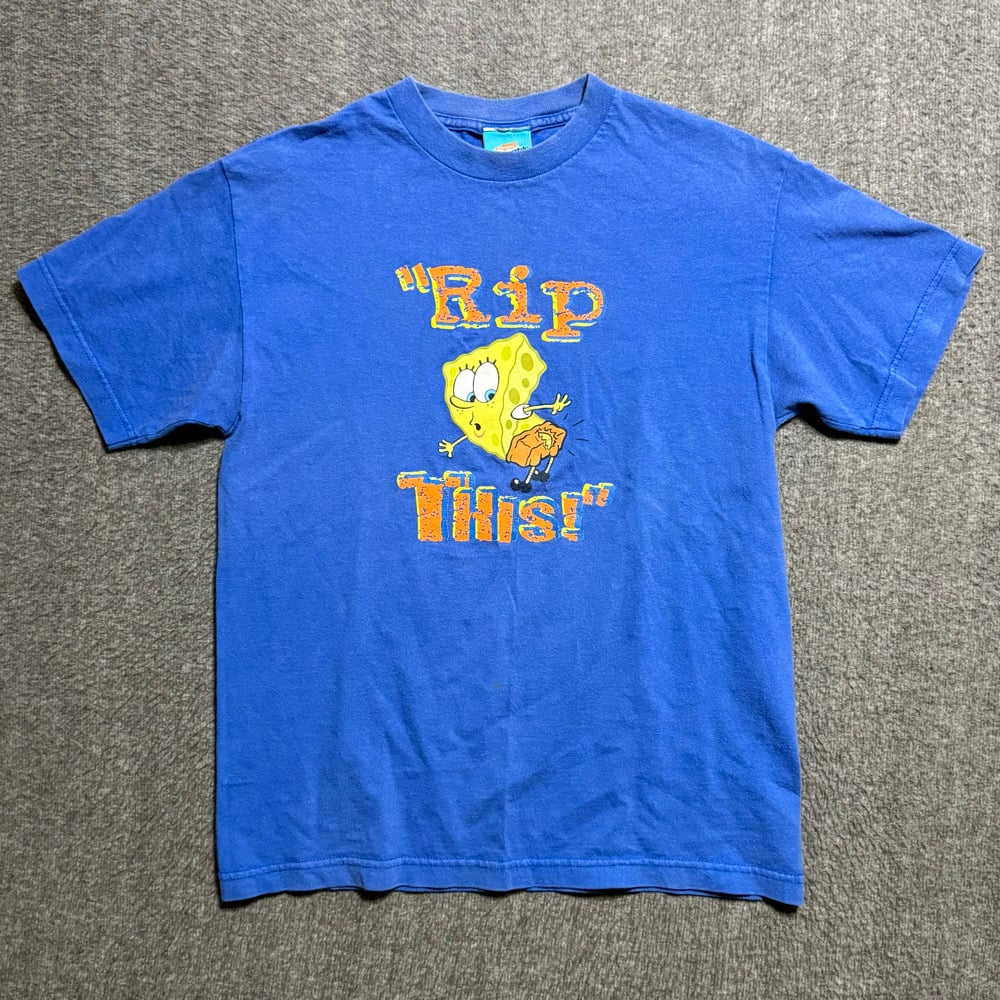 Image of 2000s SpongeBob SquarePants Rip Pants Graphic Tee (M)