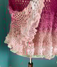 Image 1 of Handmade Crochet Lacy Poncho Bon-bon Rose