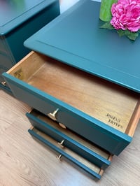 Image 4 of Stag Bedside Cabinets - Stag Bedside Tables - Chest of Drawers painted in dark green