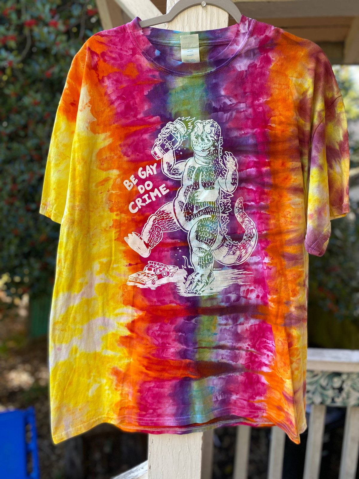 Image of XL Godzilla Be Gay Do Crime Tie Dye Shirt 4