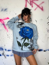 Image 3 of “FEELING BLUE” CUSTOM HAND PAINTED PULLOVER SWEATER XL