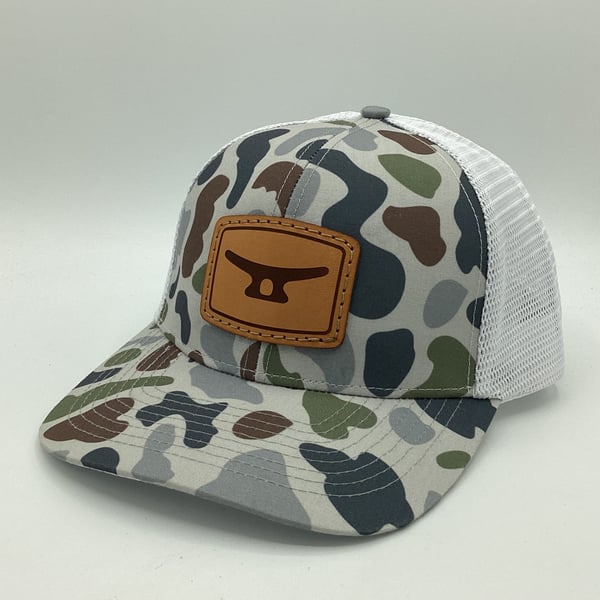 Image of Premium leather patch old school camo with white mesh 