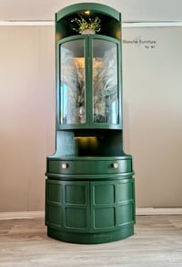 Image 1 of Mid Century Modern Luxury Corner Drinks Cabinet by Nathan - Emerald Green Vintage Cocktail Display U