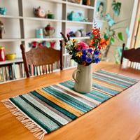 Image 1 of Hand Woven Table Runner - Teal and Toffee