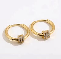 Image 1 of Pavé Charm Gold Hoop Earrings