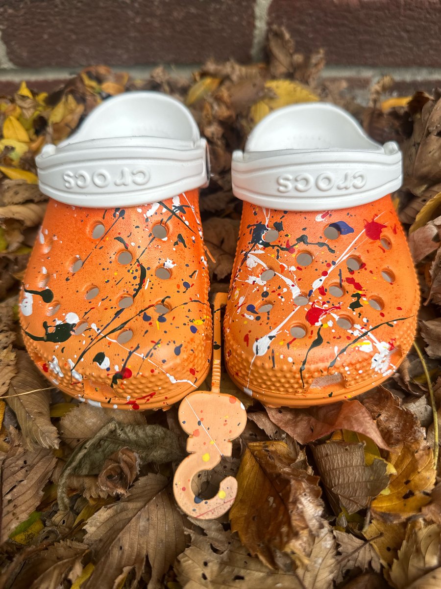 Image of Custom Painted Orange Kid Crocs by Phillip Simpson