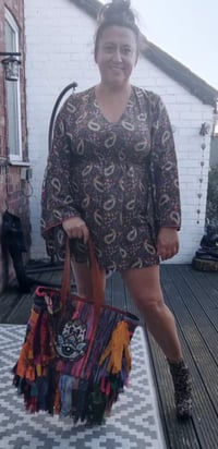 Image 2 of Bali Boho Mini dress / tunic -green flowers 