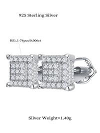 Image 4 of Moissanite Stud Earring for Women Square Earrings with Gra Certificate Silver 925 Earring