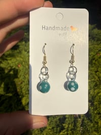 Image 2 of Teal/ white polka dot ball earrings 
