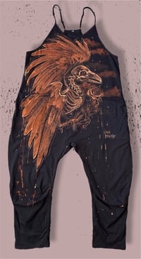 Image 1 of “DEAD INSIDE” CUSTOM BLEACH PAINTED BAGGY ROMPER LARGE
