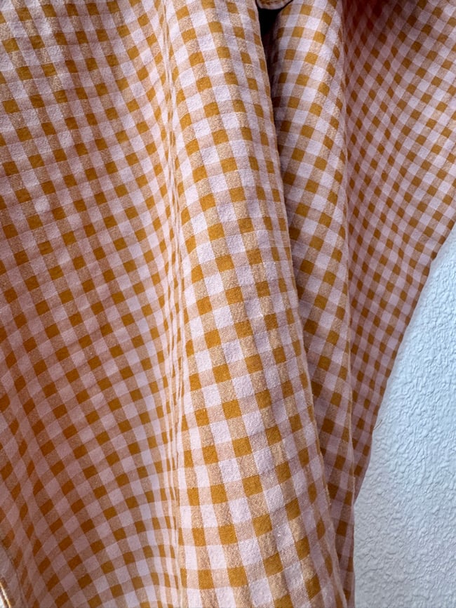 MUSTARD AND PINK VICHY SEERSUCKER HUIPIL WITH RUFFLE