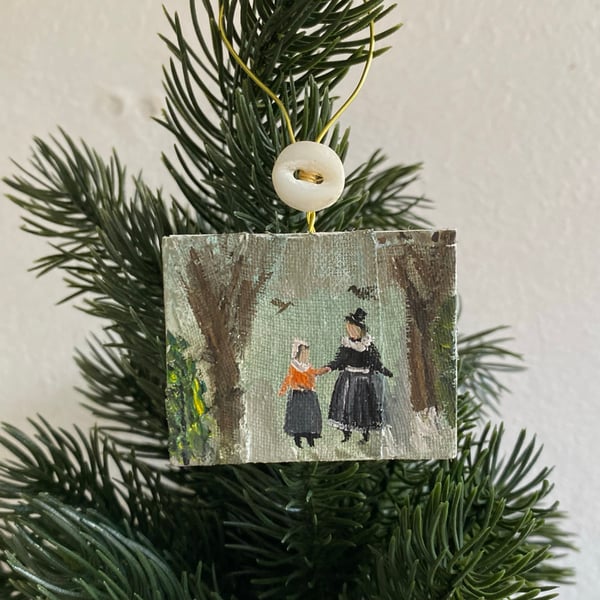 Image of Two figures between winter trees - miniature painting 