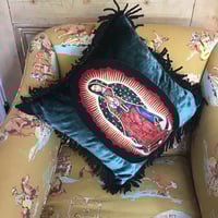 Image 3 of Virgin of Guadalupe cushion in real velvet with black fringe