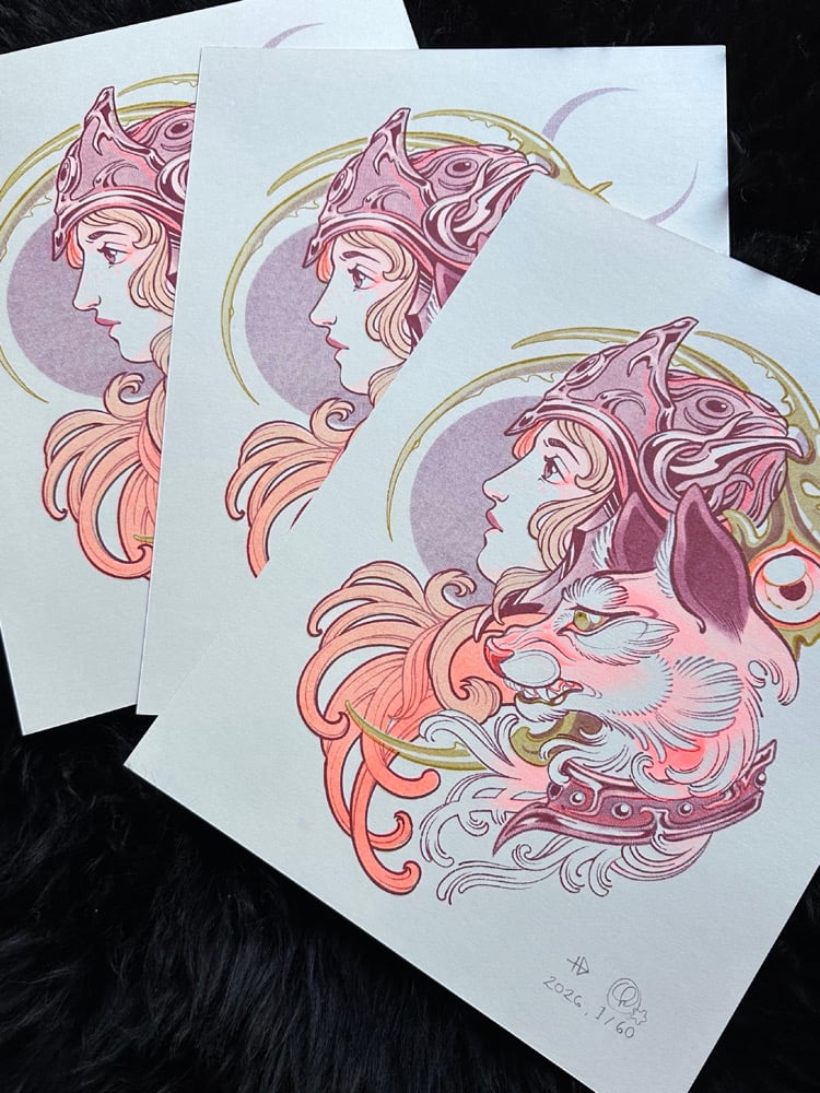 Two Warriors Risograph Print