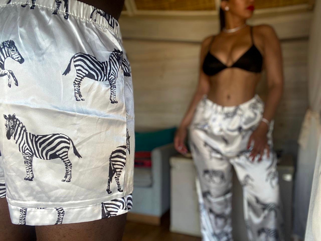 Image of ZEBRA PRINT SILKY 3-PIECE PAJAMA SET (CAD SIZE 12)