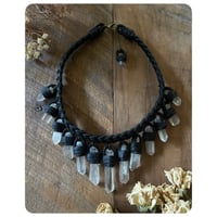 Image 3 of The Empress Necklace - Clear Quartz Crystals and Black Leather
