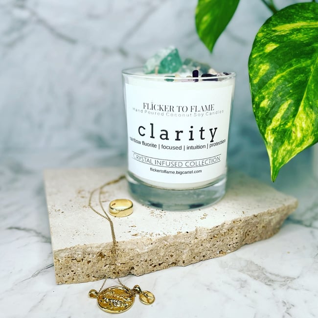Crystal Infused Candle 450g - RAINBOW FLUORITE  **ONLY 10 AVAILABLE**
