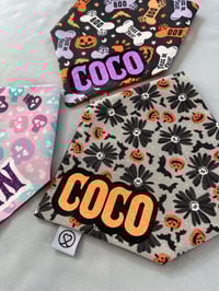 Image 3 of Halloween Personalised Dog Bandanas, Spooky Daisies, Trick or Treat, Skulls and Hearts