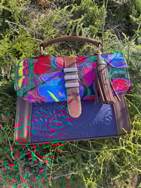 Image 1 of Blue Embroidered Leather Bag