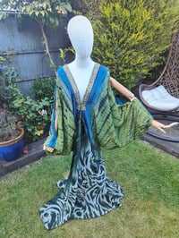 Image 1 of Wanderlust maxi dress Sari tie dye GREEN BLUE upto 8-18 uk