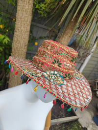 Image 3 of Dolly cowboy hat - recycled sari fabric  rainbow trim