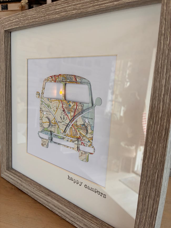 Personalised Vintage Map Camper Van  (Framed)