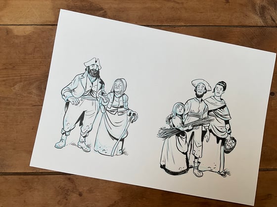 Image of Innocent Villagers. Original art for the Witchcraft game
