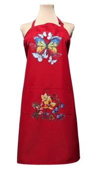 Image 1 of Rainbow Butterfly and Flowers Apron (red)