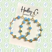 Blue Beaded Hoops