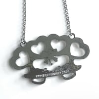 Image 3 of brass knuckle heart bow necklace *pink & black*