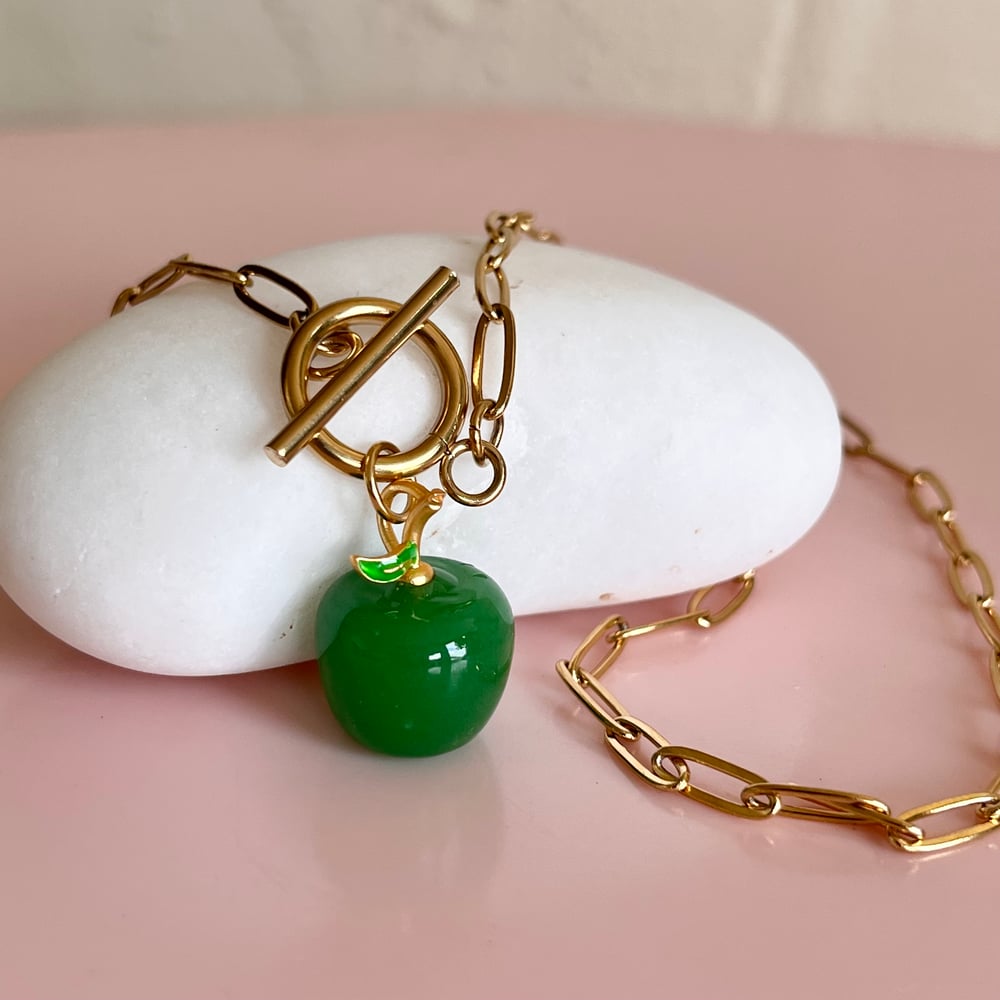 Image of Green Apple Necklace on Paperclip Chain