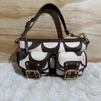Image 1 of Coach Legacy Signature Canvas Brown Cream Carly Satchel Shoulder Bag 10823 Rare