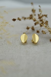 Image 1 of Small Gold Vermeil Leaf Stud Earrings – Fold Collection. 