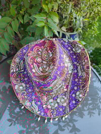 Image 5 of Dolly cowboy hat - recycled sari fabric purple and pink