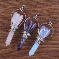 Image 2 of Crystal Angel Pendant Pendulums For Dowsing Divination Natural Healing Amethyst Rose Quartz Hexagona