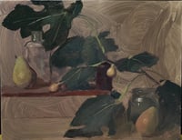 Image 1 of “Pears, Figs, and Bottles”  original fine art oil painting by Sarah Griffin Thibodeaux