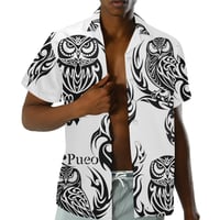 Image 3 of Men's Pique Pueo Print Collard Shirt