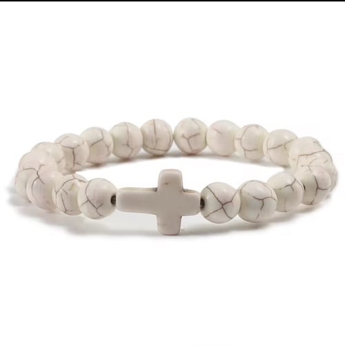Image of Faith Christian Cross Stretchable Bracelets (Off-White/Black)